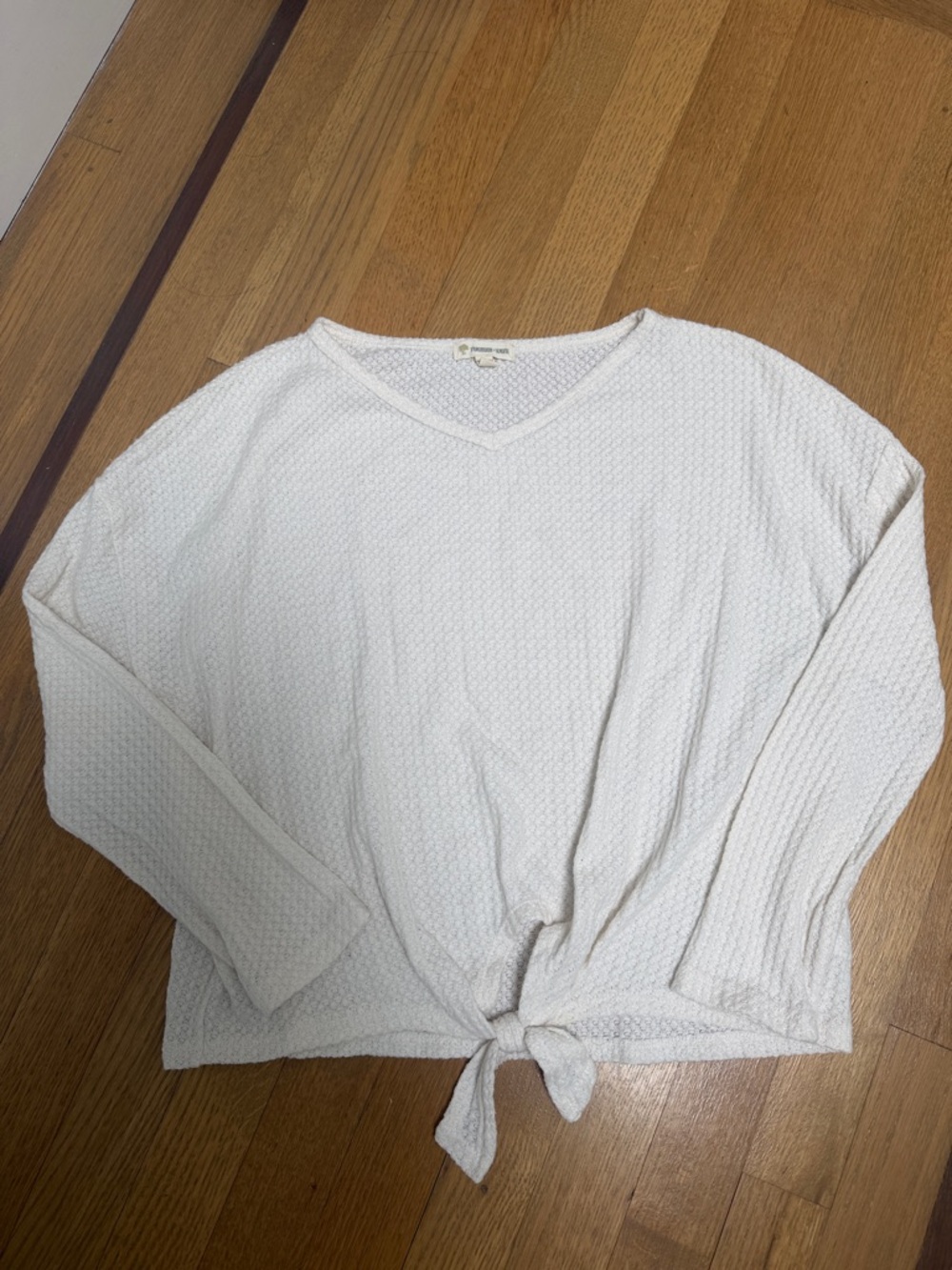 Tucker + Tate Cream Waffle-Knit Tie-Front Long Sleeve Top